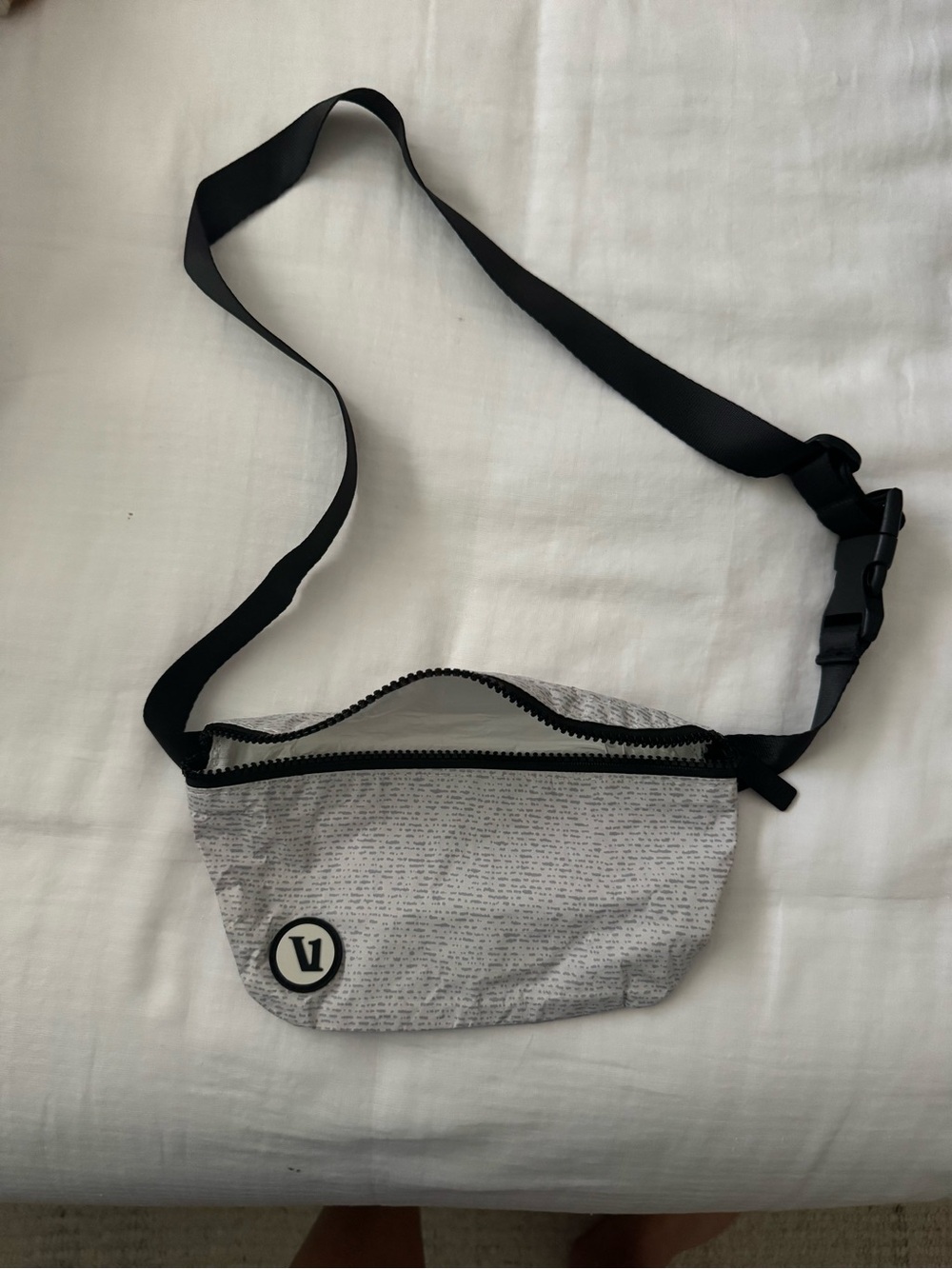 Vuori Gray Printed Belt Bag with Black Strap